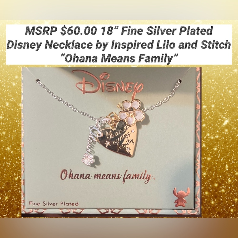 Disney 28” Necklace Inspired by Lilo & Stitch Fine Silver Plated MSRP 60 18” NWT